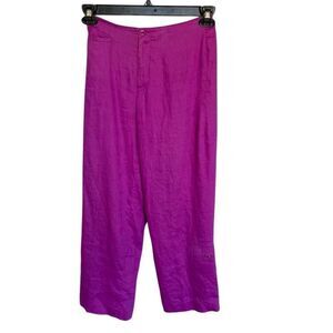 Nygard Women's Magenta Pink Linen Cropped Pants Size 8 Casual Solid